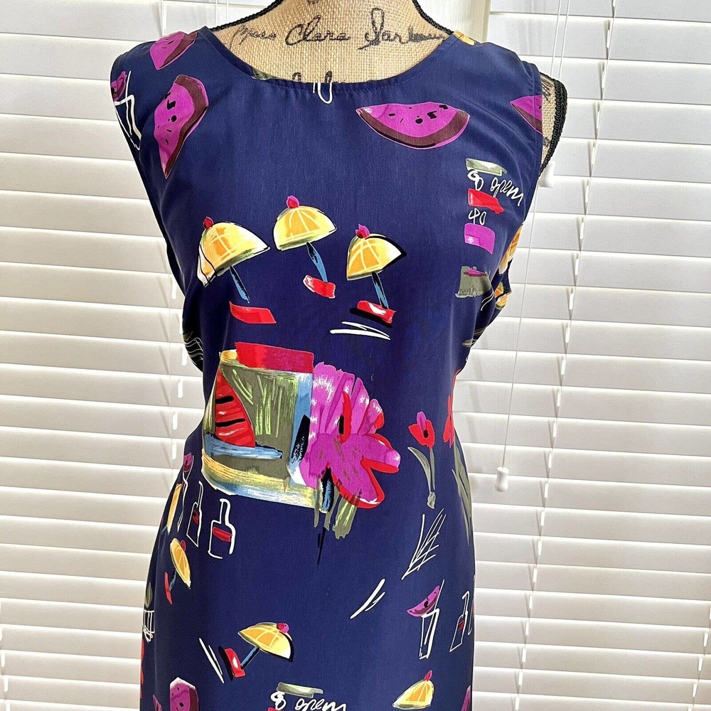 Casual Corner Annex Womens Sz 6 Petite Blue Sleeveless Margarita Drink Dress - Picture 2 of 12